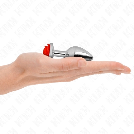 Plug Anal Kink Prateado com Rosa Vermelha S