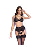 chilirose - cr 4728 set bra + thong + stockings black l