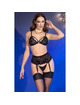 chilirose - cr 4728 set bra + thong + stockings black l