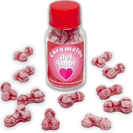 diablo picante - 12 caramelos del amor forma pene fresa/cereza