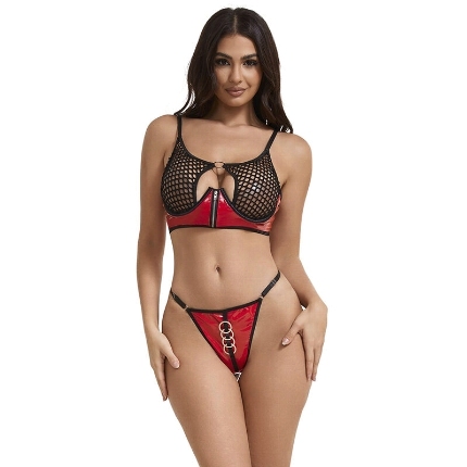subblime - 955540 red patent leather mesh zipper bra set l/xl