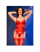 chilirose - cr 4845 corset y medias rojo s