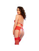 chilirose - cr 4848 set sujetador + tanga + medias de encaje rojo s