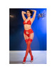 chilirose - cr 4848 set sujetador + tanga + medias de encaje rojo s