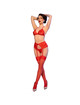 chilirose - cr 4848 set sujetador + tanga + medias de encaje rojo s