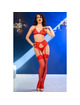 chilirose - cr 4848 red lace bra + thong + stockings set s