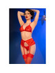 chilirose - cr 4848 set sujetador + tanga + medias de encaje rojo s