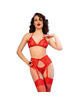 chilirose - cr 4848 set sujetador + tanga + medias de encaje rojo s