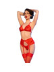chilirose - cr 4848 red lace bra + thong + stockings set s