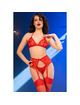 chilirose - cr 4848 red lace bra + thong + stockings set s