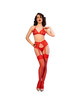 chilirose - cr 4848 red lace bra + thong + stockings set s
