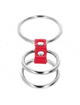 kink - triple metal penis ring 3.7 cm to 5 cm connected with red leather