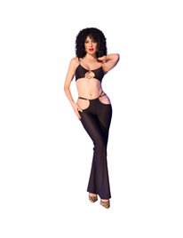 chilirose - cr 4851 set top negro y leggins con complementos dorados