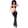 chilirose - cr 4851 black top and leggings set with golden accessories s