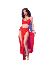chilirose - cr 4850 set top rojo y leggins con complementos dorados s