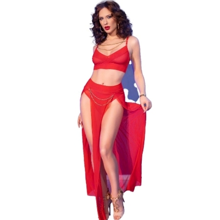 chilirose - cr 4850 red top and leggings set with golden accessories s