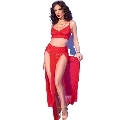 chilirose - cr 4850 red top and leggings set with golden accessories s