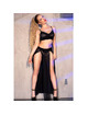 chilirose - cr 4672 black top skirt and thong with golden chains s