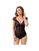 Body Corsetti Evelyn com Renda e Transparência Preto
