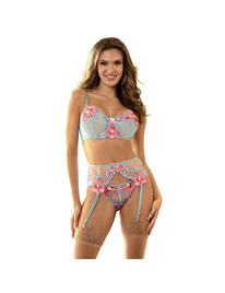 subblime - 957643 conjunto sujetador y liguero con bordados de flores rosas s/m