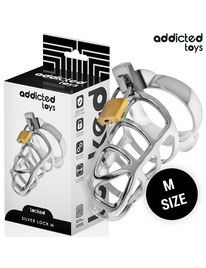 addicted toys locked - silver lock jaula para pene de metal talla m