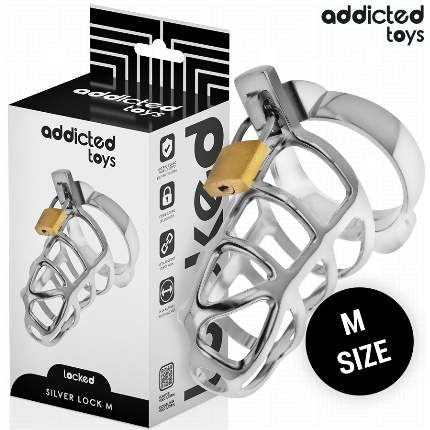 addicted toys locked - silver lock jaula para pene de metal talla m