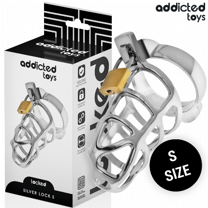 addicted toys locked - silver lock jaula para pene de metal talla s