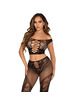 leg avenue - crop top y legging de rejilla con hombros descubiertos negro