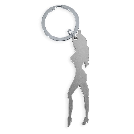 diablo picante - keyring with female silhouette in silver color with beer opener