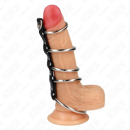 kink - 5 metal penis rings 3.2 cm to 5 cm connected by leather