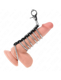 Cock Cage Kink Couro com Corrente de Metal 7 Aneis