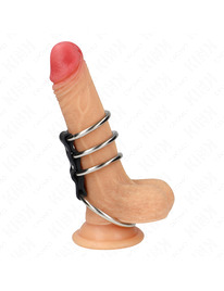 kink - 4 anillos pene metal 3.7 cm a 5 cm conectados por cuero