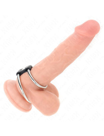kink - double metal penis ring 3.7 cm to 5 cm connected by leather strap model 1