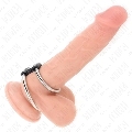 kink - double metal penis ring 3.7 cm to 5 cm connected by leather strap model 1