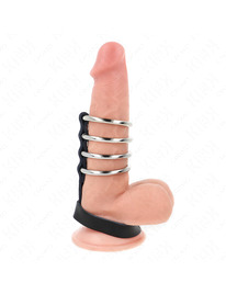 kink - 4 anillos pene metal 3.8 cm conectados con correa de cuero 22 x 1.5 cm y cierre a presiÓn