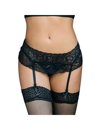 queen lingerie - liguero y tanga diseÑo floral negro s/m