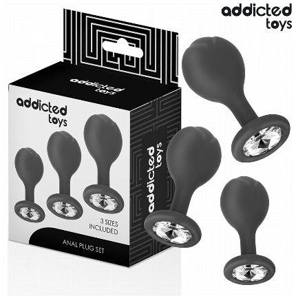 addicted toys - set de 3 plug silicona anal con joya