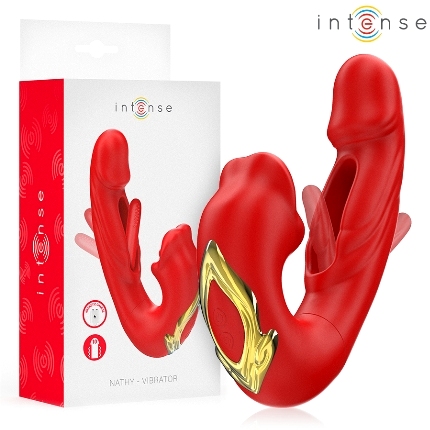 intense - nathy double vibrator with multifunction stimulating mouth red