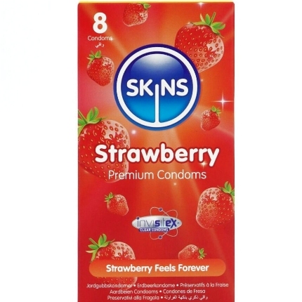 8x Preservativos Skins Premium Morango