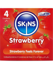 skins - preservativos premium sabor fresa pack 4