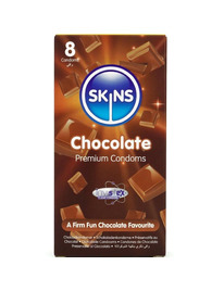 skins - preservativos premium sabor chocolate pack 8