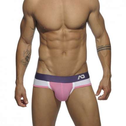 Underwear Addicted Contrast Mesh Side Brief, Pink 500199