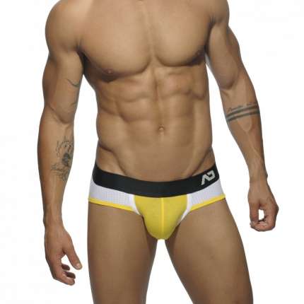 Jockstrap Addicted Contrast Mesh Bottom Brief Amarelo,500198