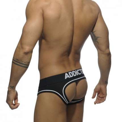 Cueca Addicted Double Piping Bottomless Brief Preto,500204